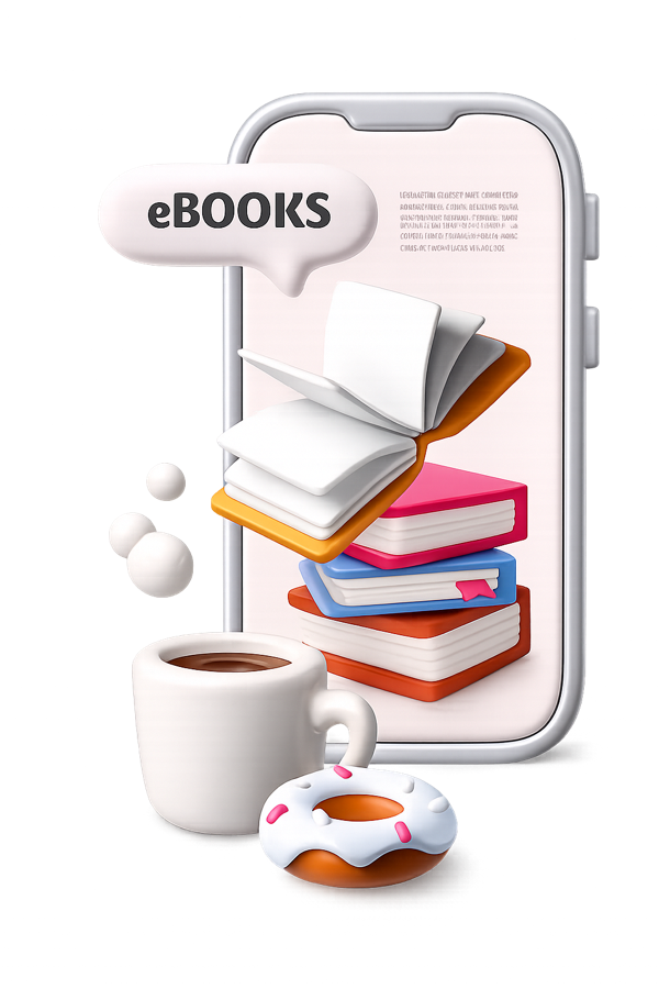 Smartphone surrounded by floating books and eBooks